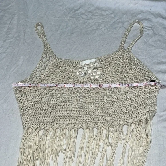 Anthropologie Cream Crochet Crop with Fringe O/S NWT - Picture 7 of 9